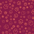 Brown line Ghost icon isolated seamless pattern on red background. Happy Halloween party. Vector