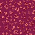 Brown line Golf car icon isolated seamless pattern on red background. Golf cart. Vector Royalty Free Stock Photo