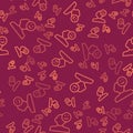 Brown line Good mood icon isolated seamless pattern on red background. Vector