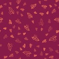 Brown line Herpes lip icon isolated seamless pattern on red background. Herpes simplex virus. Labial infection