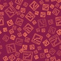 Brown line Histogram graph photography icon isolated seamless pattern on red background. Vector