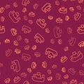 Brown line Humanitarian ship icon isolated seamless pattern on red background. Vector