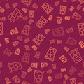 Brown line Ice tea icon isolated seamless pattern on red background. Iced tea. Vector