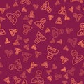 Brown line Knight crusader icon isolated seamless pattern on red background. Vector