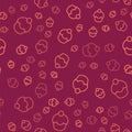 Brown line Muffin icon isolated seamless pattern on red background. Vector