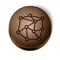 Brown line Neural network icon isolated on white background. Artificial Intelligence. Wooden circle button. Vector