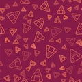Brown line Onigiri icon isolated seamless pattern on red background. Japanese food. Vector Illustration