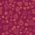 Brown line Pan flute icon isolated seamless pattern on red background. Traditional peruvian musical instrument. Zampona Royalty Free Stock Photo