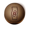 Brown line Plaster on leg icon isolated on white background. Wooden circle button. Vector