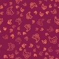 Brown line Printing house industry icon isolated seamless pattern on red background. Vector