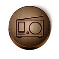 Brown line Radio with antenna icon isolated on white background. Wooden circle button. Vector