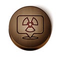 Brown line Radioactive in location icon isolated on white background. Radioactive toxic symbol. Radiation Hazard sign