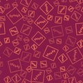 Brown line Scar with suture icon isolated seamless pattern on red background. Vector