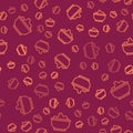 Brown line Sea salt in a bowl icon isolated seamless pattern on red background. Vector Illustration Royalty Free Stock Photo