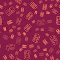 Brown line Sedative pills icon isolated seamless pattern on red background. Vector