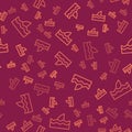 Brown line Shark fin in ocean wave icon isolated seamless pattern on red background. Vector Royalty Free Stock Photo