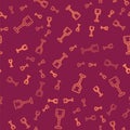 Brown line Shovel toy icon isolated seamless pattern on red background. Vector
