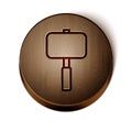 Brown line Sledgehammer icon isolated on white background. Wooden circle button. Vector