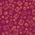 Brown line Software, web development, programming concept icon isolated seamless pattern on red background. Programming Royalty Free Stock Photo