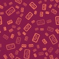 Brown line Software, web development, programming concept icon isolated seamless pattern on red background. Programming Royalty Free Stock Photo