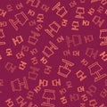Brown line Table lamp icon isolated seamless pattern on red background. Vector