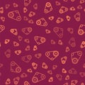 Brown line Timing belt kit icon isolated seamless pattern on red background. Vector