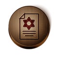 Brown line Torah scroll icon isolated on white background. Jewish Torah in expanded form. Star of David symbol. Old Royalty Free Stock Photo