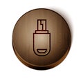 Brown line USB flash drive icon isolated on white background. Wooden circle button. Vector Illustration Royalty Free Stock Photo