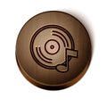 Brown line Vinyl disk icon isolated on white background. Wooden circle button. Vector