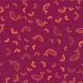 Brown line Whale icon isolated seamless pattern on red background. Vector Royalty Free Stock Photo