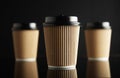 Brown luxury take away paper cups set black mirrored
