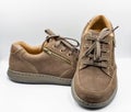 Brown man nubuck shoes with shoelace on white