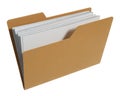 Brown manila file folder with white papers on transparent background Royalty Free Stock Photo