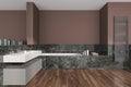 Brown and marble bathroom interior with tub and double sink Royalty Free Stock Photo