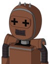 Brown Mech With Bubble Head And Dark Tooth Mouth And Plus Sign Eyes And Three Spiked