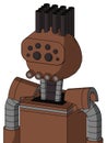 Brown Mech With Rounded Head And Pipes Mouth And Bug Eyes And Pipe Hair