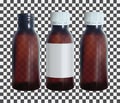 Brown medical bottle with a lable. Vial transparent glass template. vector.