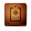 Brown Medical clipboard with clinical record icon isolated on white background. Prescription, medical check marks report