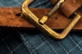 Brown men`s trouser belt close-up. Men`s clothing