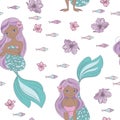 BROWN MERMAID Princess Seamless Pattern Vector Illustration