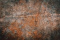 Brown metal rust grunge background texture. Rusted, old, vintage, retro background texture on brown metal or iron plate surface. Royalty Free Stock Photo