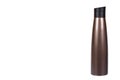 Brown metal thermos, travel mug for hot drinks. . copy space template