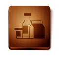 Brown Milk product icon isolated on white background. Wooden square button. Vector