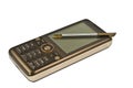 Brown Mobile Phone with Stylus Royalty Free Stock Photo
