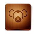 Brown Monkey icon isolated on white background. Animal symbol. Wooden square button. Vector Royalty Free Stock Photo