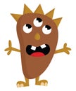 A brown monster with 3 eyes, vector or color illustration Royalty Free Stock Photo