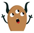 Brown monster with three eyes and black horns vector illustration