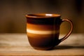 A brown mug. Coffees Embrace. A Toasty Brown Mug. Generative AI