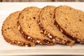 Brown multigrain bread slices on a white plate Royalty Free Stock Photo