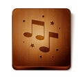 Brown Music Note, Tone Icon Isolated On White Background. Wooden Square Button. Vector